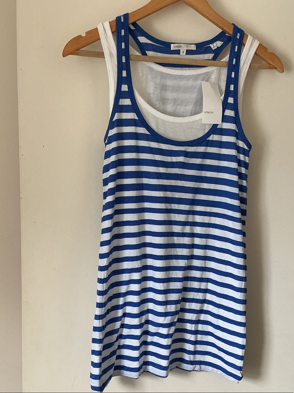 Vince Women’s Blue and White Striped One-Piece Tank
